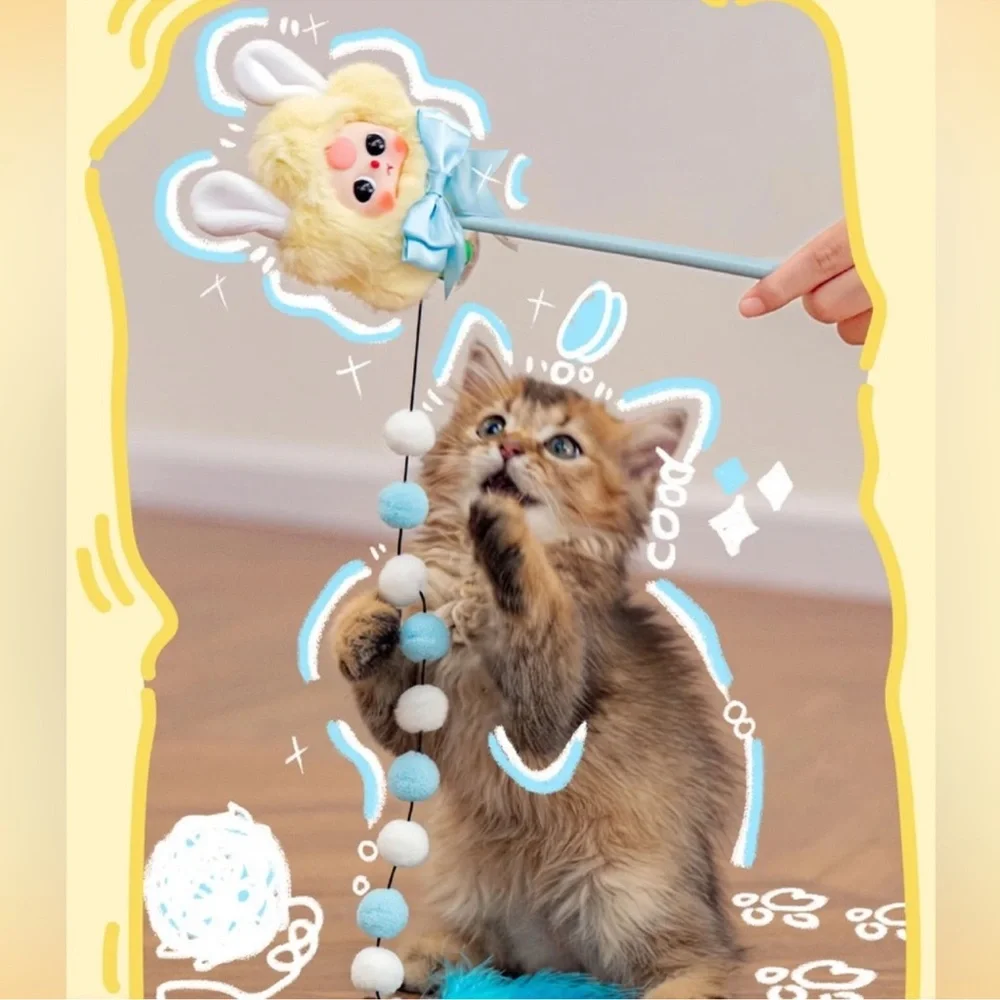 Baby Three Cute Cat Teasing Stick with Cartoon Design NIB sealed BLIND BOX
